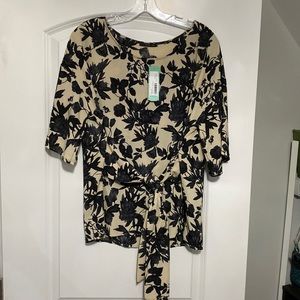 West Kei Julianne Tie Front Blouse - brand new with tags, beige/black size L